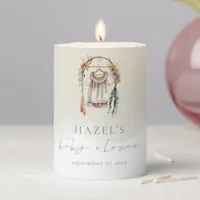 Boho Vintage Clothes Bohemian Script  Baby Shower Pillar Candle