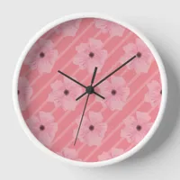 Pink Flowers And Stripes Wall Clock