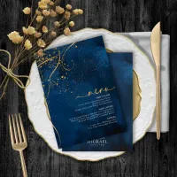 Fine Lines Gold Abstract Wedding Menu 1 Navy ID867