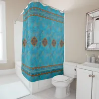 Southwest Mountain Peaks Turquoise Blue Geometric Shower Curtain