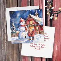 Snowman and Children Vintage Farm Christmas Card