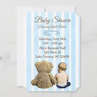 Baby and Teddy Bear Boys Baby Shower Invitation