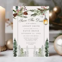 Winter Rustic Pine Trees Lantern Save The Date