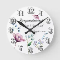 Elegant Floral Wedding Soft Botanical Romance Round Clock