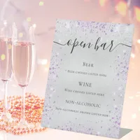 Silver purple glitter sparkles script bar menu pedestal sign