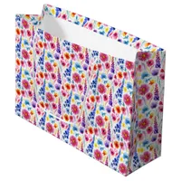 Bright Abstract Watercolor Style Flowers Large Gift Bag