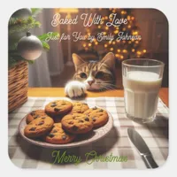 Cute Tabby Cat Reaching for Cookies Christmas Square Sticker