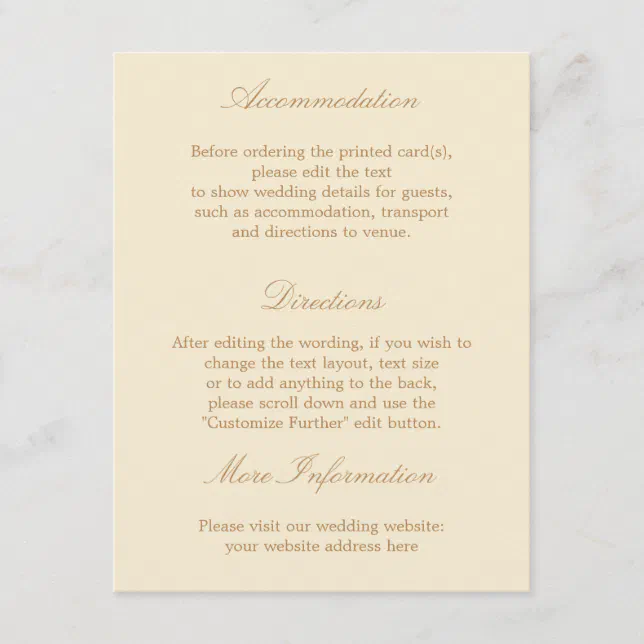 Stylish Cream Beige Wedding Details Card