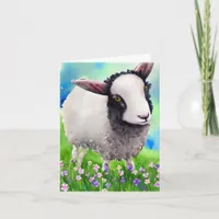 Spring Easter Black and White Lamb Watercolor  Card