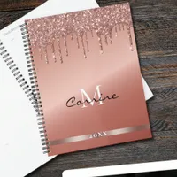 Monogram Rose Gold Dripping Glitter Metallic Daily Planner