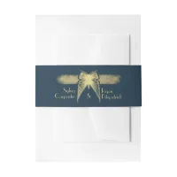 Art Deco Butterfly Monogram Blue and Gold Wedding Invitation Belly Band