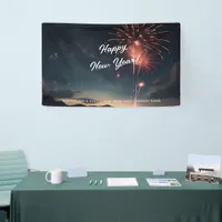  Fireworks Theme Script Caligraphy Happy New Year Banner