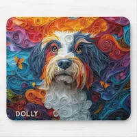 Colorful Bearded Collie Paper Quilling Portrait Mouse Pad