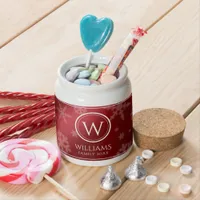Festive Red Foil Snowflakes Monogram Name Candy Jar