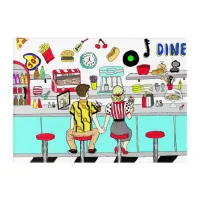 1950's Couple Holding Hands at  Diner    Acrylic Print