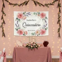 Watercolor Blush Pink Rose Lavender Quinceañera Banner