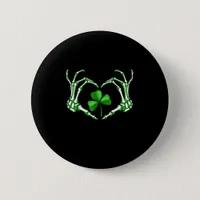 Skeleton Hand Heart Shamrock St Patricks Day Paddy Button