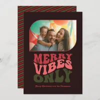 Berry Noir Merry Vibes Only Christmas Photo Holiday Card
