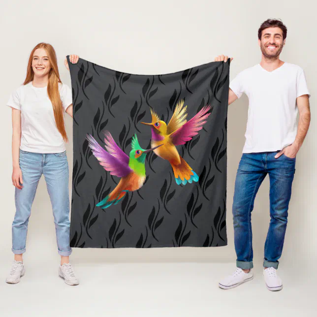 Colorful Crested Hummingbirds in Flight Fleece Blanket