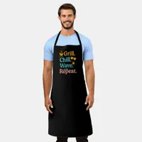 Grill chill wave repeat summer beach quote black apron