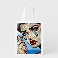 Pretty Pop art Comic Sad Woman with Tears Grocery Bag