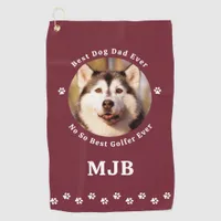 Funny DOG DAD Personalized Photo Golfer Red Golf Towel