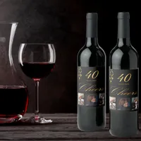 40th birthday party photo black gold cheers script wine label