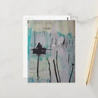 Retro A Boat and a Bird Black White Blue  Postcard