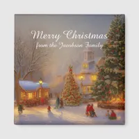 Winter Snow Christmas Trees Quaint Village Scene Magnet