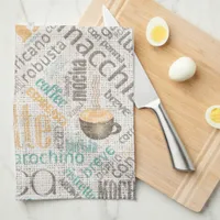 Coffee on Burlap Word Cloud Teal ID283 Kitchen Towel