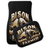 Bison Farmer Tending to Majestic Buffalo Herd Car Floor Mat