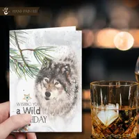 Handpainted Wolf Watercolor Wild Birthday Card 