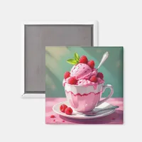 Raspberry Ice Cream in a Pink Coffee Cup Magnet