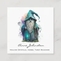 Watercolor Gnome Blue Square Business Card