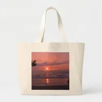 Romantic Hawaiian Sunset Ocean Beach Large Tote Bag