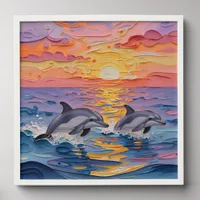 Impasto Dolphins and Ocean Waves   Peel And Stick Photo Tile