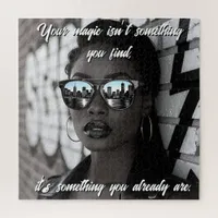 Gorgeous Woman in City with Sunglasses and Quote Jigsaw Puzzle