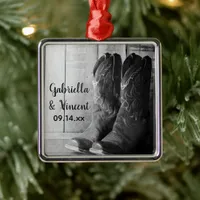 Rustic Cowboy Boots Country Western Wedding Metal Ornament