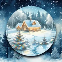 Serene Log Cabin in a Winter Forest Classic Round Sticker