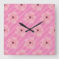 Pink Flowers And Stripes Wall Clock