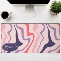 Pink, Purple, and Plum Retro Groovy Waves Desk Mat