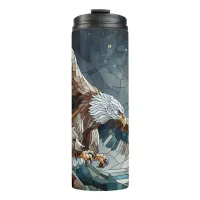 Mosaic Ai Art | Brown Bear and an Eagle Full Moon Thermal Tumbler