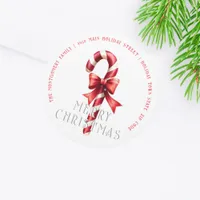 Candy Cane with Red Ribbon Christmas Address Classic Round Sticker