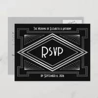 Black & Silver Art Deco Gatsby-Inspired Wedding Postcard