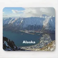 Alaskan Mountain Range and City Below Mouse Pad