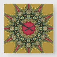 Trippy Time Fractal Lace Groovy Mandala Square Wall Clock