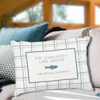 Classic Customizable Plaid Lake House Blue Fish Accent Pillow