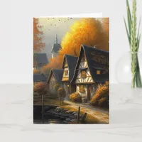 Autumn Tudor Home Waterside Path Hello Folded Card