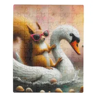 Funny Squirrel on Swan Float Jigsaw Puzzle