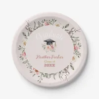 Elegant Watercolor Flowers Girl Graduation Party Paper Plates